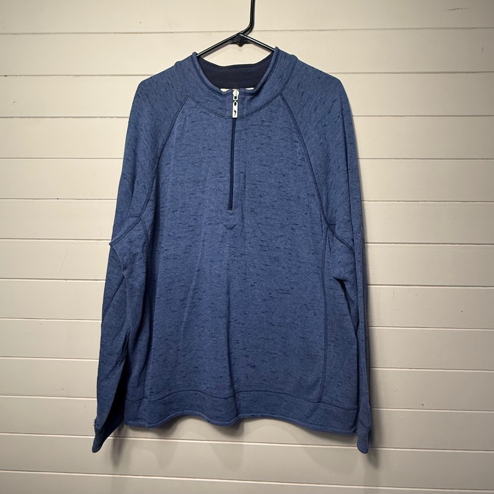 Tommy Bahama Reversible Quarter Zip Mens L Blue Heathered Navy Pullover Sweater
